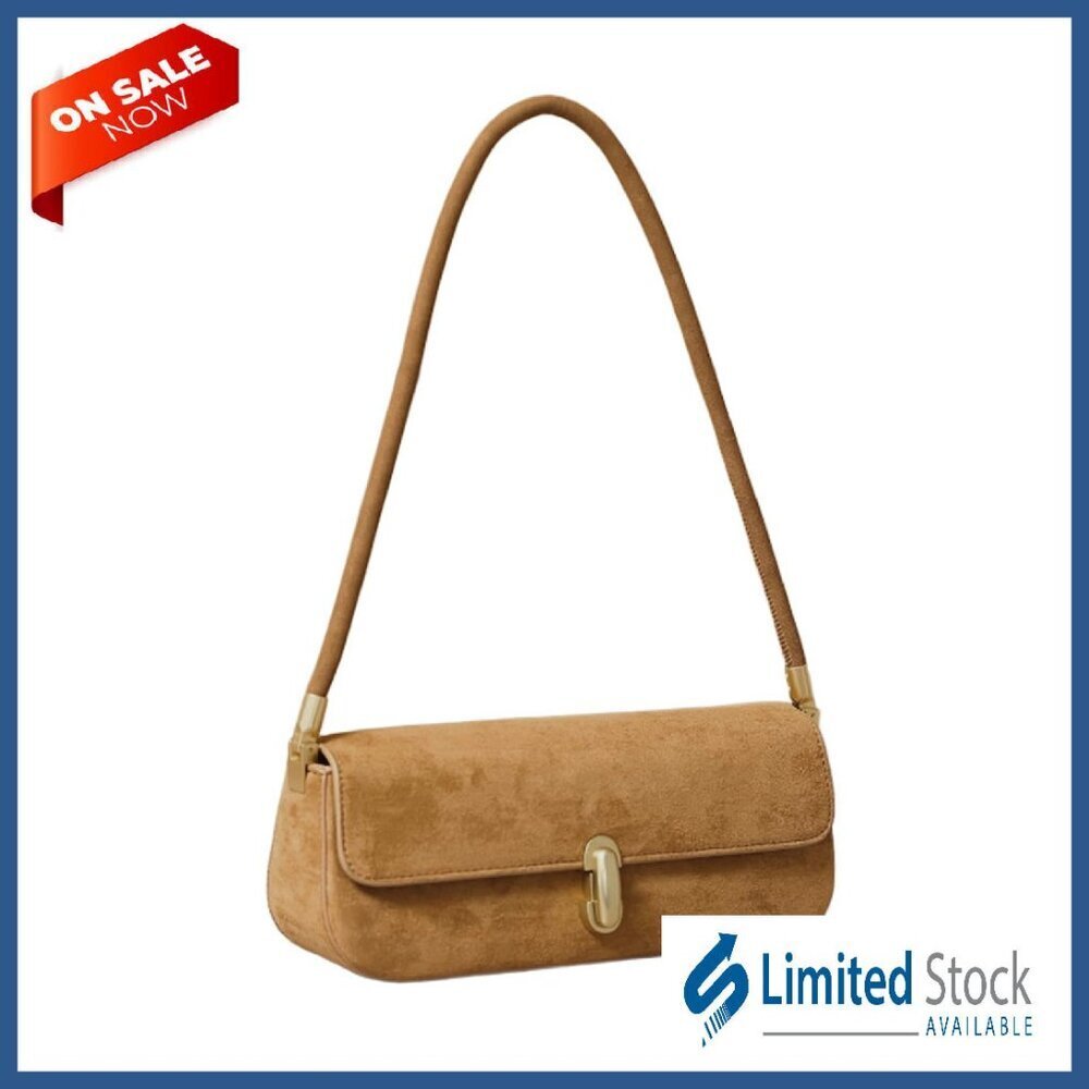 Medium Suede Shoulder Bag with Lock Buckle Closure, Versatile Daily Purse